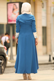 Indigo Blue Hijab Dress 100386IM - Thumbnail