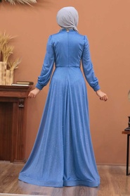 İndigo Blue Hijab Evening Dress 39210IM - Thumbnail
