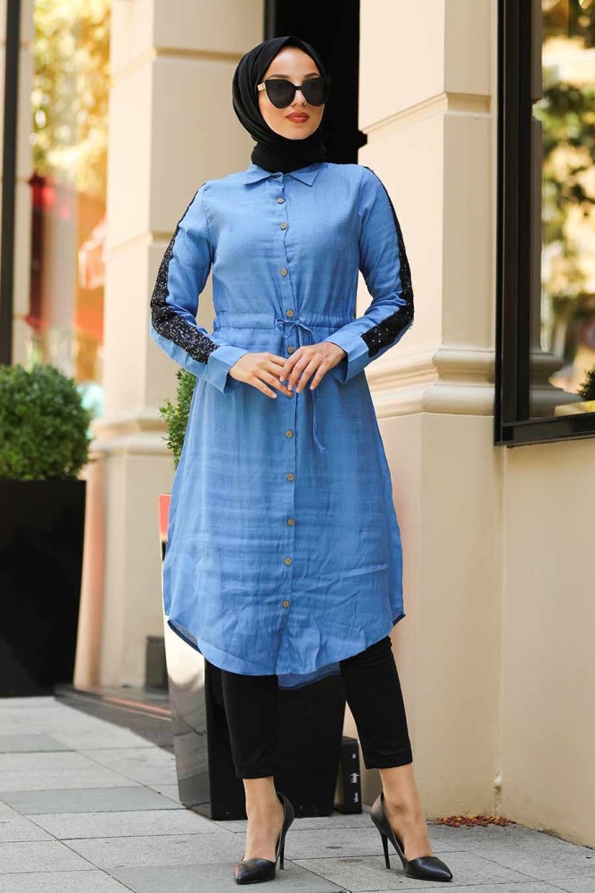 Indigo Blue Hijab Shirt 3783IM - 1