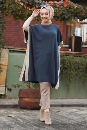 İndigo Blue Knitwear Poncho 10112IM - 2