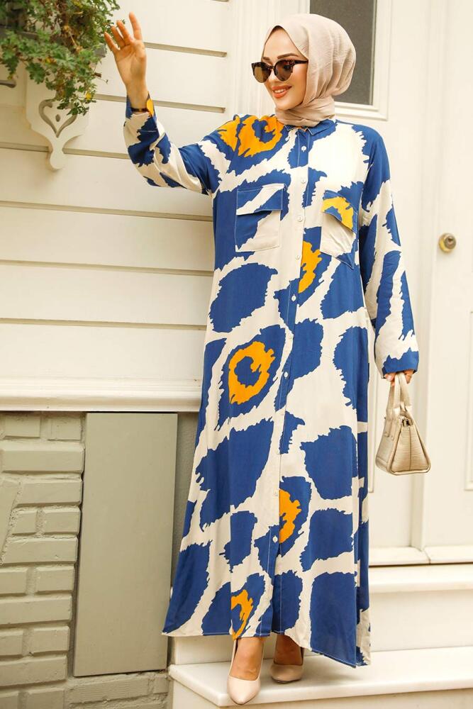 İndigo Blue Modest Long Dress 35201IM - 3