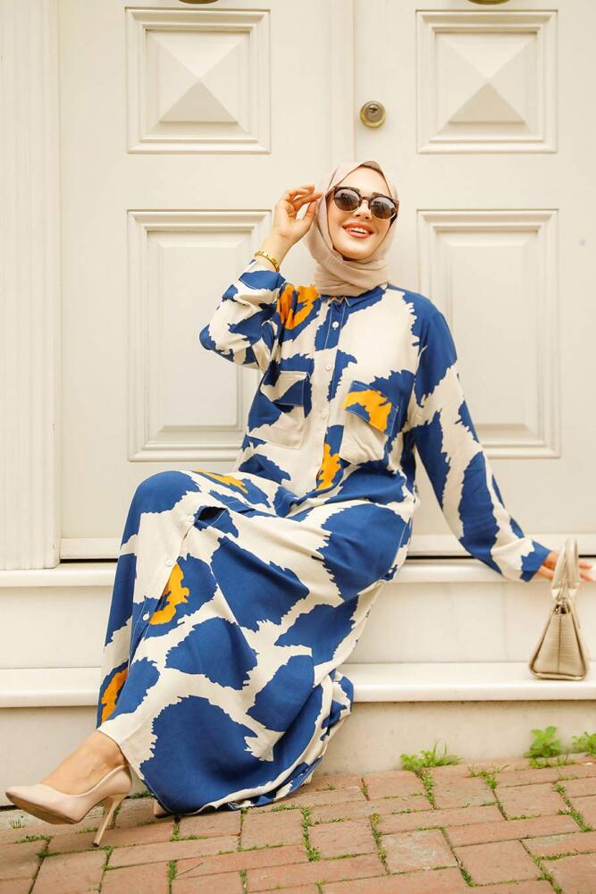 İndigo Blue Modest Long Dress 35201IM - 4