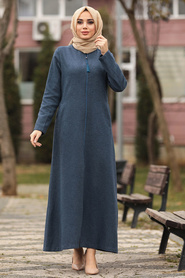Indigo Blue - Neva Style - Hijab Manteau - 55120IM - Thumbnail