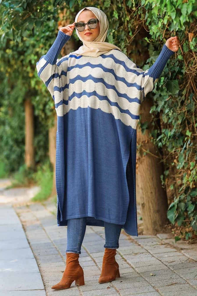 Indigo Blue - Neva Style - Poncho en tricot hijab - 15653IM - 1