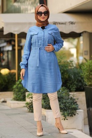 Indigo Blue - Neva Style - Tunique Hijab - 36870IM - Thumbnail
