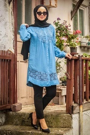 Indigo Blue - Neva Style - Tunique Hijab - 37890IM - Thumbnail