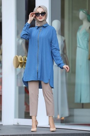 Indigo Blue-Neva Style-Tunique Hijab-4451IM - Thumbnail
