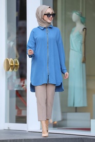 Indigo Blue-Neva Style-Tunique Hijab-4451IM - Thumbnail