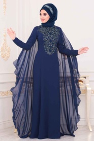 Indigo Blue - Tesettürlü Abiye Elbise - Robe de Soirée Hijab - 3843IM - Thumbnail