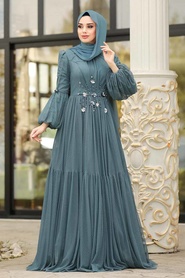 Indigo Blue - Tesettürlü Abiye Elbise - Robe de Soirée Hijab - 38940IM - Thumbnail