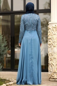 Indigo Blue - Tesettürlü Abiye Elbise - Robe de Soirée Hijab - 3899IM - Thumbnail