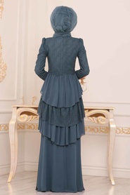 Indigo Blue - Tesettürlü Abiye Elbise - Robe de Soirée Hijab - 39410IM - Thumbnail