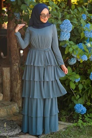 Indigo Blue - Tesettürlü Abiye Elbise - Robe de Soirée Hijab - 3944IM - Thumbnail