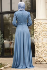 Indigo Blue - Tesettürlü Abiye Elbise - Robe de Soirée Hijab - 39490IM - Thumbnail