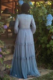 Indigo Blue - Tesettürlü Abiye Elbise - Robe de Soirée Hijab - 39550IM - Thumbnail