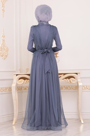 Indigo Blue - Tesettürlü Abiye Elbise - Robe de Soirée Hijab - 3965IM - Thumbnail