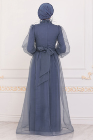 Indigo Blue - Tesettürlü Abiye Elbise - Robe de Soirée Hijab - 40701IM - Thumbnail