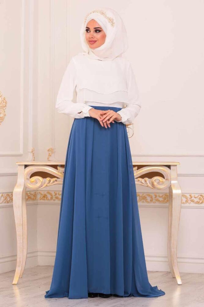 Indigo Blue - Tesettürlü Abiye Elbise - Robe de Soirée Hijab - 86590IM - 1