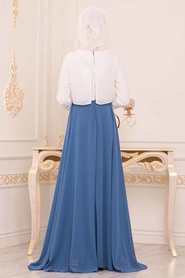 Indigo Blue - Tesettürlü Abiye Elbise - Robe de Soirée Hijab - 86590IM - Thumbnail