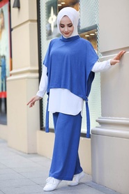 İndigo Blue Triple Suit Dress 13310IM - Thumbnail