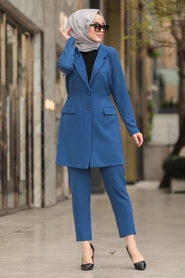 Indigo Blue Hijab Suit Dress 5536IM - Thumbnail
