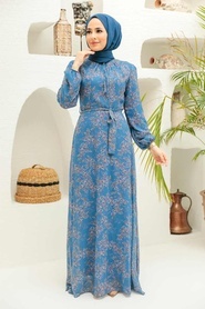 İndigo Mavisi Hijab Dress 279011IM - Thumbnail
