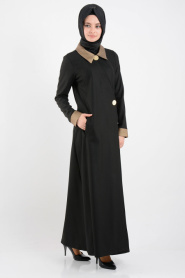 İpekdal - Buttoned Black Abaya - Thumbnail