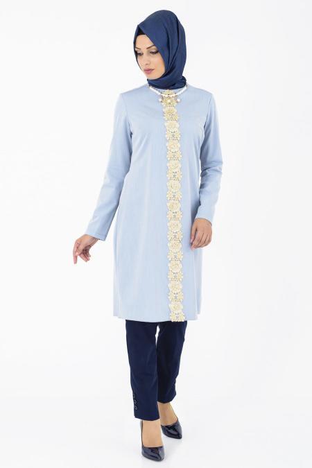 İpekdal - Buz Mavisi Tesettür Tunik 913BM - 1