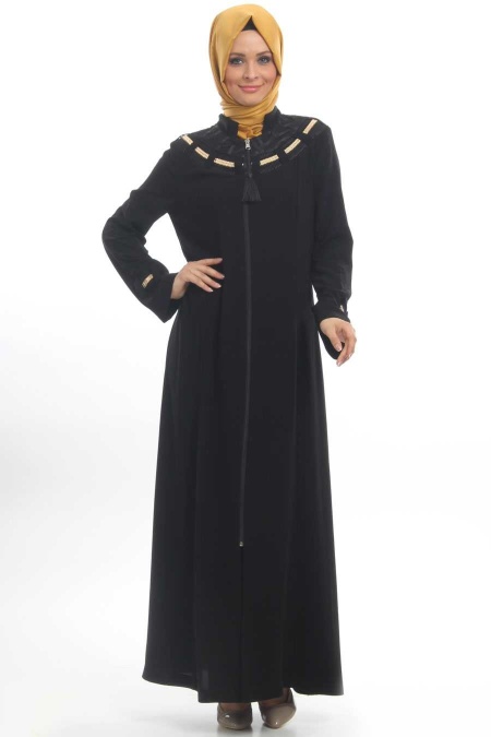 İpekdal - Chain Detailed Black Abaya