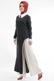 İpekdal - İkili Yırtmaçlı Pantolonlu Lacivert Tesettür Elbise 6053L - Thumbnail