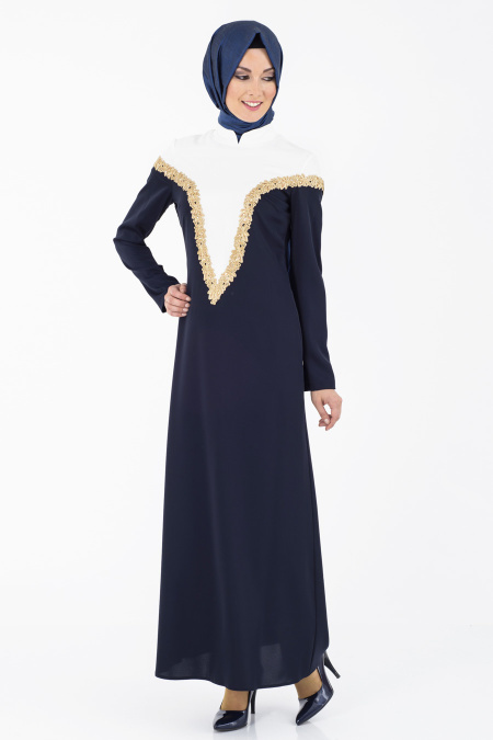İpekdal - Lacivert Tesettür Elbise 3836L