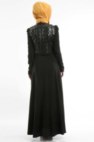 İpekdal - Leather Detailed Black Dress - Thumbnail
