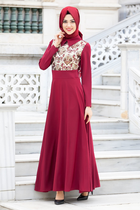 İpekdal - Patterned Claret Red Dress