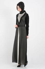İpekdal - Üzeri Tül Detaylı Siyah Tesettür Elbise 3820S - Thumbnail