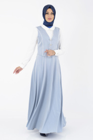 İpekdal - Yelekli Mavi Tesettür Elbise 3884M - Thumbnail