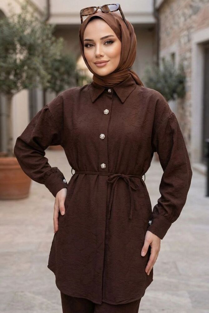Jacquard Brown Modest Tunic 5335KH - 1