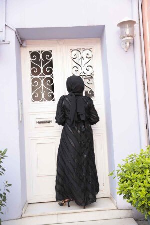 Jakar Detaylı Siyah Tesettür Elbise 23262S - 3