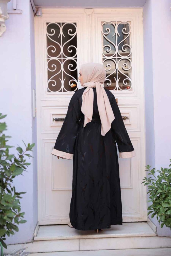 Jakarlı Siyah Tesettür İkili Abaya 76631S - 3