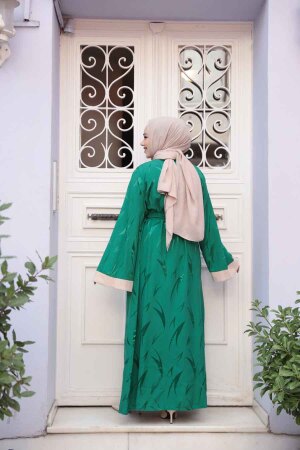 Jakarlı Yeşil Tesettür İkili Abaya 76631Y - 4
