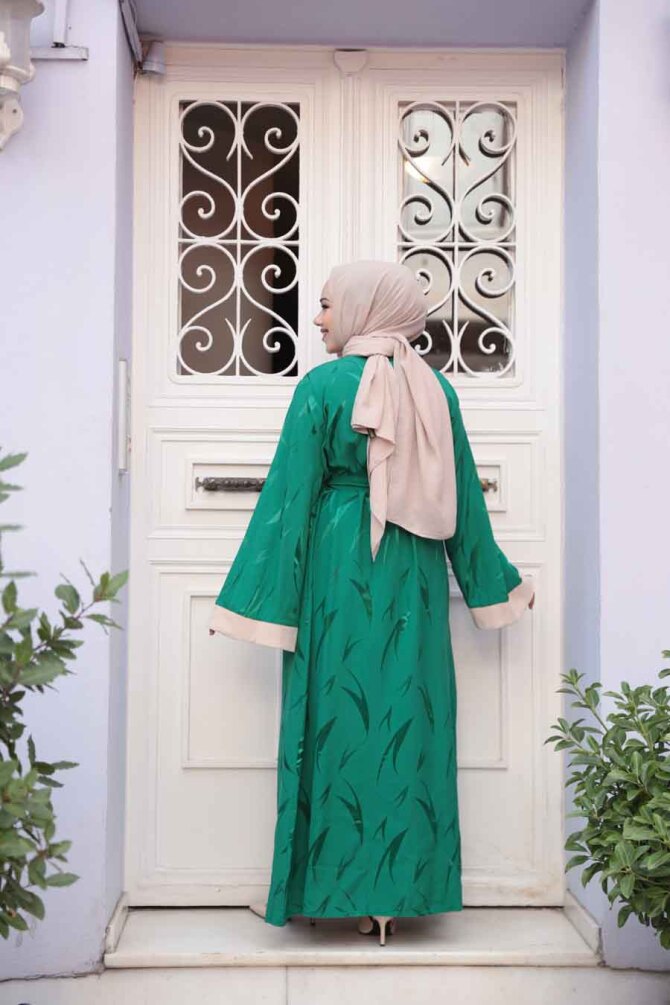 Jakarlı Yeşil Tesettür İkili Abaya 76631Y - 4