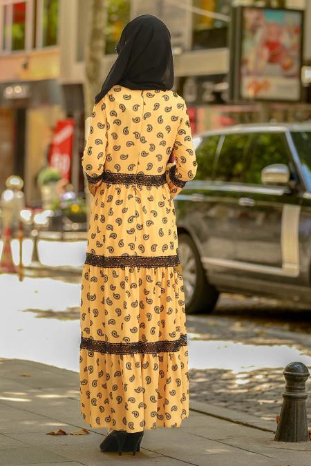 Jaune - Nayla Collection - Robe Hijab 100435SR - 3