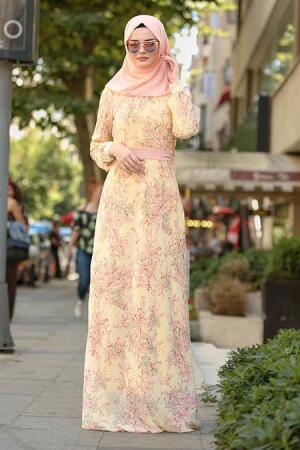 Jaune - Nayla Collection - Robe Hijab 81527SR - 1
