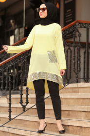 Jaune- Nayla Collection - Tunique Hijab 40090SR - Thumbnail