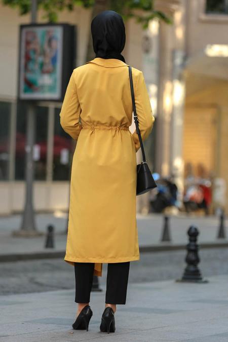 Jaune- New Kenza - Manteau Hijab 4896ASR - 2