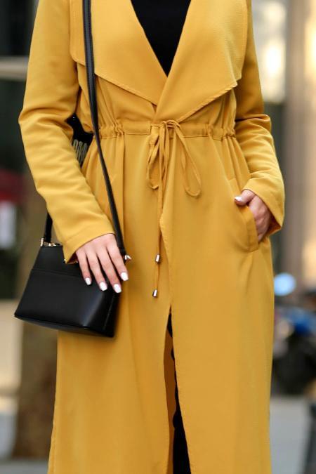 Jaune- New Kenza - Manteau Hijab 4896ASR - 3