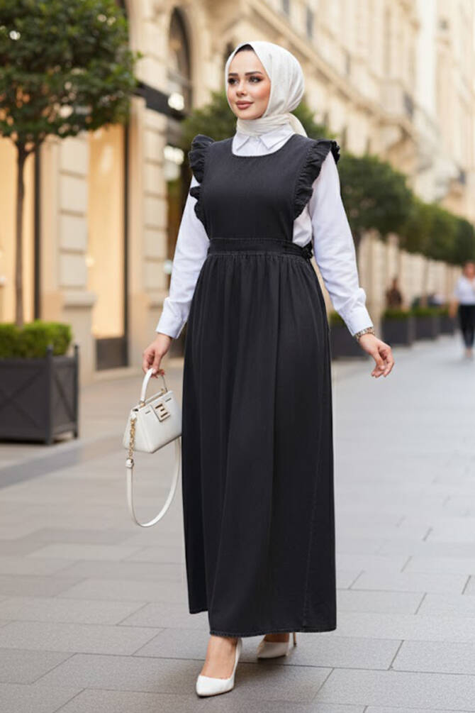 Jile Antrasit Tesettür Kot Elbise 19113ANT - NEVA STYLE