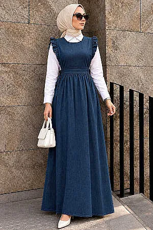Jile Lacivert Tesettür Kot Elbise 19113L 