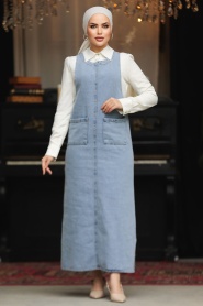 Jile Mavi TesettürKot Elbise 19011M - Thumbnail