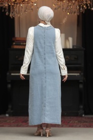 Jile Mavi TesettürKot Elbise 19011M - Thumbnail
