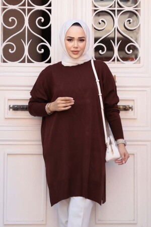 Kahverengi Tesettür Triko Kazak Tunik 17203KH - 3